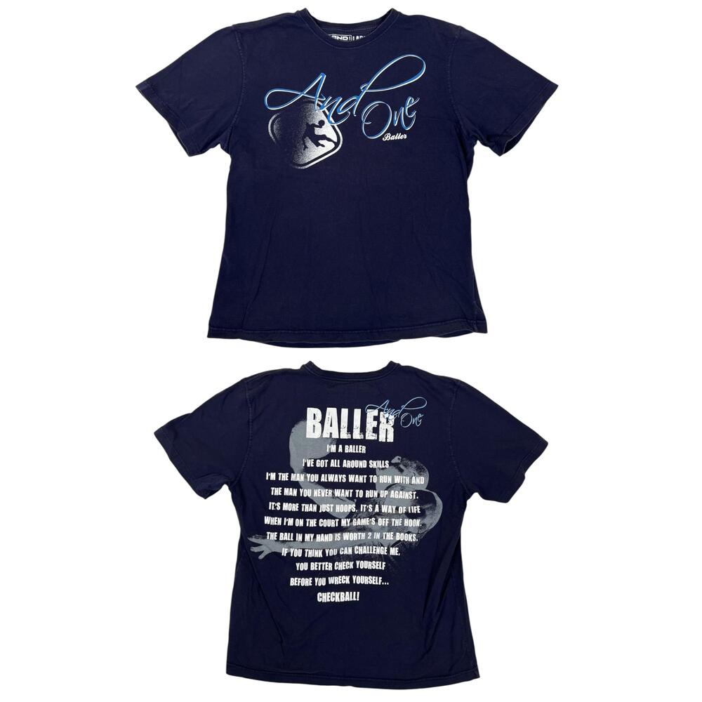 Vintage AND1 T-Shirt Mens Large Blue Basketball Graphic Hoops Streetwear Y2K